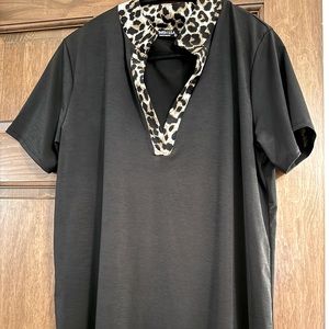 Heimish top. Black with leopard collar.